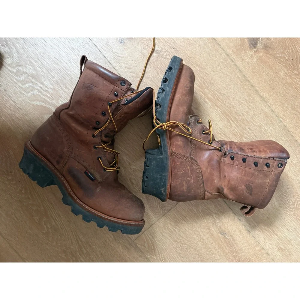 Red Wing 4420 Logger Boots Mens 9.5 EE Brown Waterproof Steel Toe Vibram EH